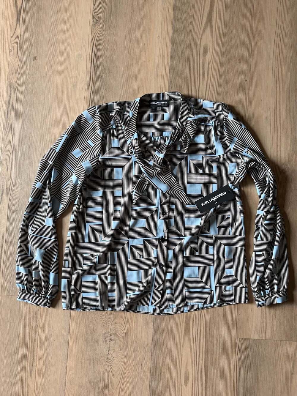Karl Lagerfeld Paris Long Sleeve Graphic Print Button-Down Blouse